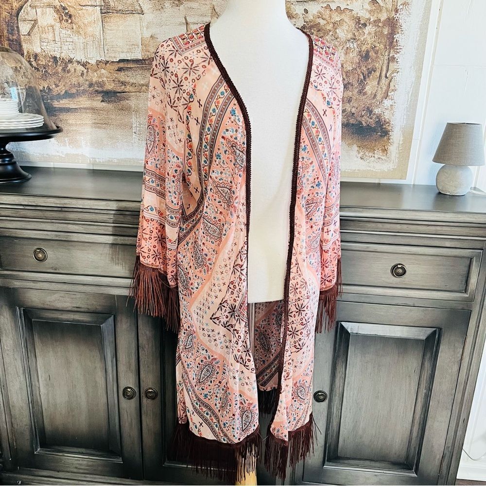 American Rag Cie Vintage Open Duster Kimono Fringed 1980’s size M/L